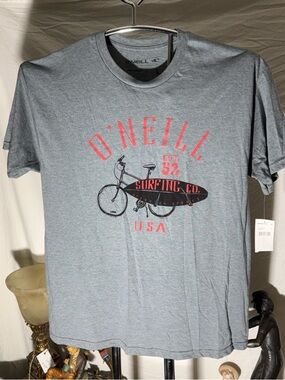 O'Neill Gray Graphic Surfing Tee with Red Print